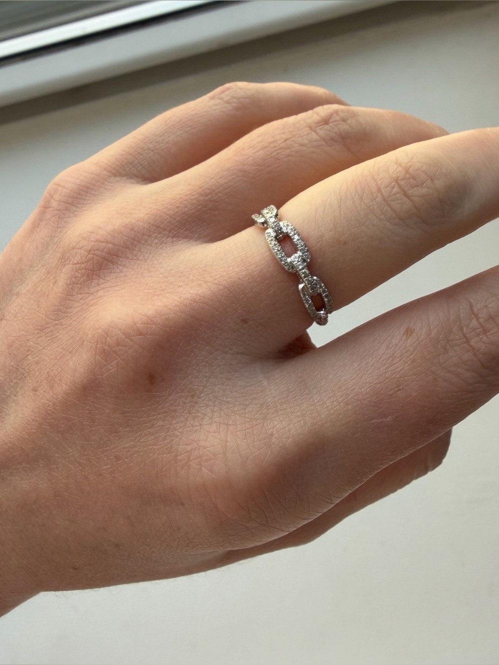 David Yurman Stax Chain Link Ring - 18K White Gold with Diamonds, 4.5mm - Picture 3 of 9
